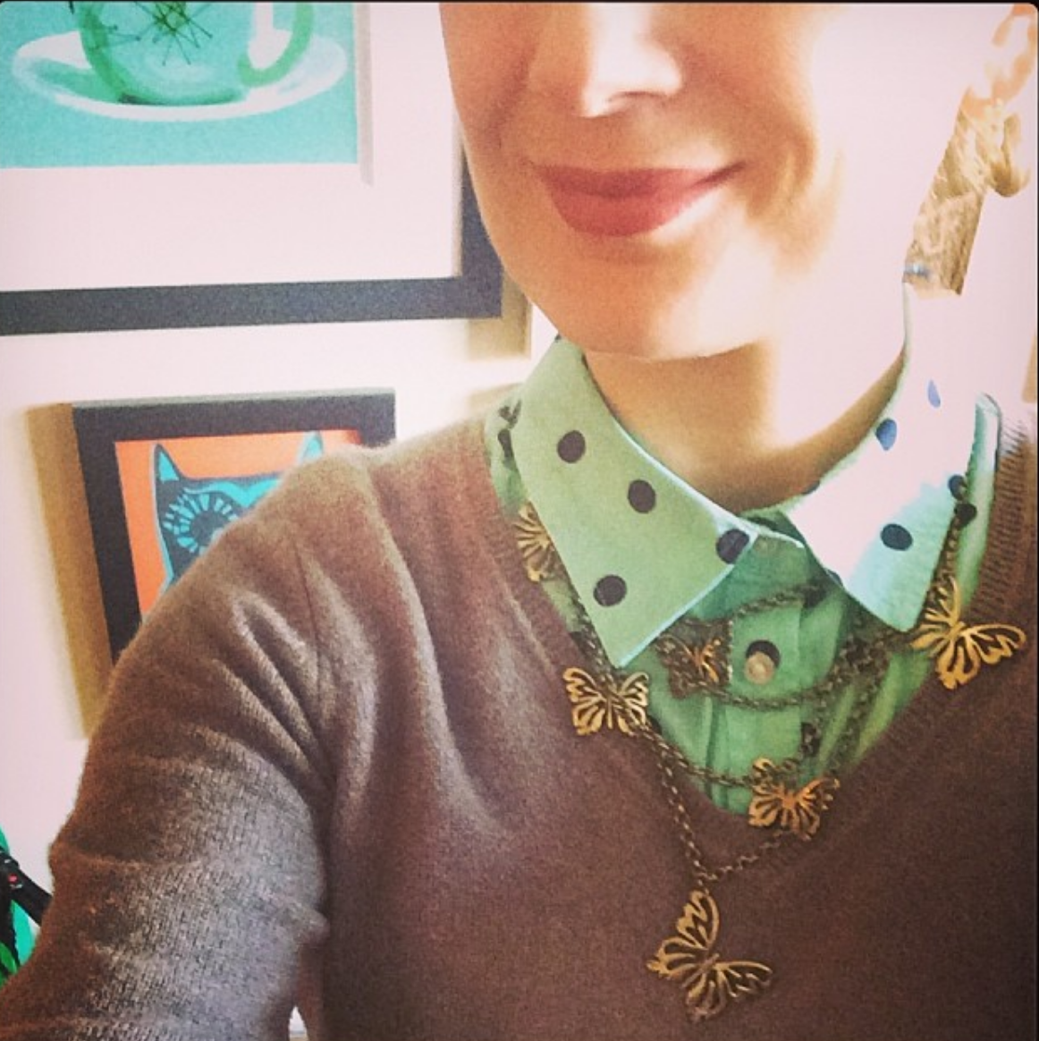 Me with fierce lipstick and one of my favorite looks. My smile says, "proceed with caution." 